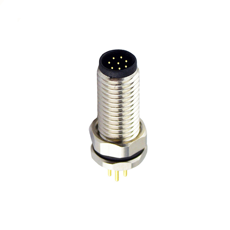 M8 8pins A code male straight front panel mount connector,unshielded,insert,brass with nickel plated shell